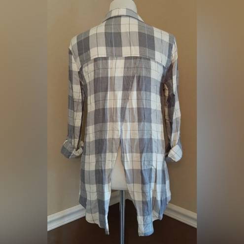 Blu Pepper NEW  Gray Plaid Button Down Open-Back Roll-Tab Sleeves ModCloth Top S