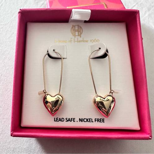 House of Harlow COPY -  1960 Gold Tone Heart Safety Pin Earrings - Lightweight #…