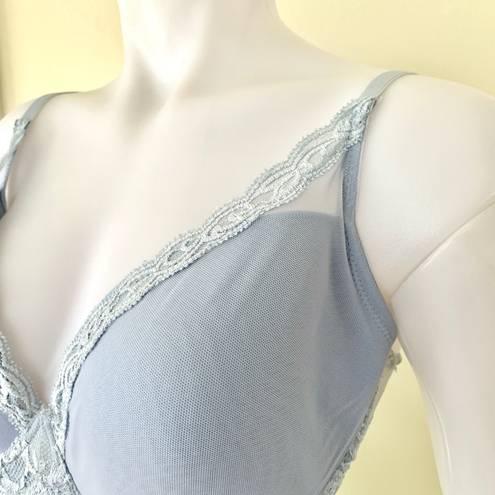 Natori Feathers lace trim plunge contour underwire bra 36DDD light blue