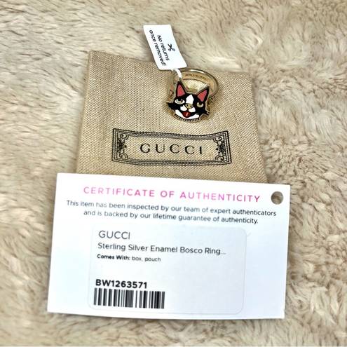 Gucci  Sterling Silver Boston Terrier Enamel Bosco Ring 7.5