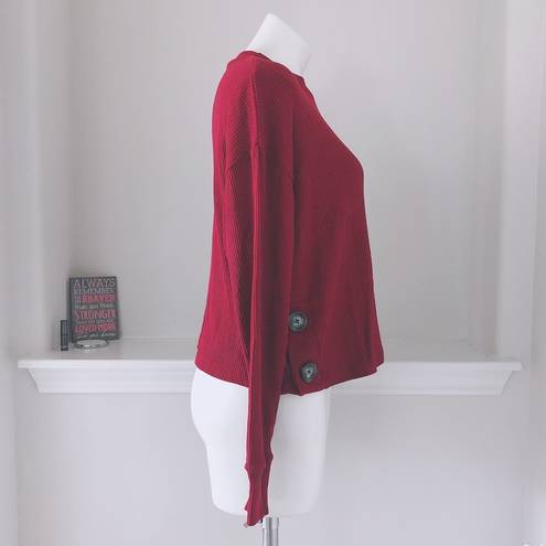 June and Hudson  Cropped Sweater Mock Neck Knit Burgundy Long Sleeves Size XL NWT