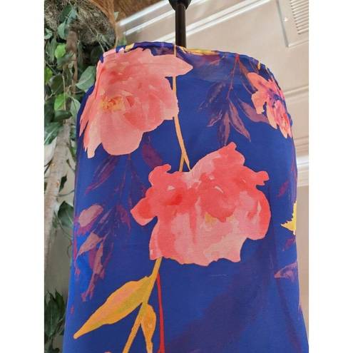 fab'rik  Women's Blue Floral 100% Polyester Scoop Neck Sleeveless Top Blouse Small