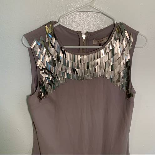 Ted Baker  Metal Embellished Dress Light Grey