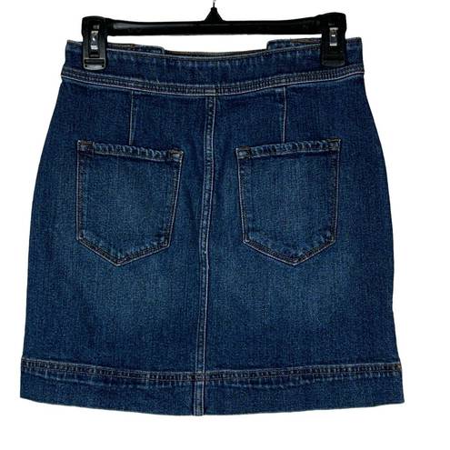 The Loft  Outlet SZ 0 Mini Jean Skirt Stretch Button Up Medium Wash Rear Pockets Blue