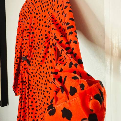 Hunter Bell  Orange Black Animal Print Lawton Polka Dot Ruched Midi Dress Size 6