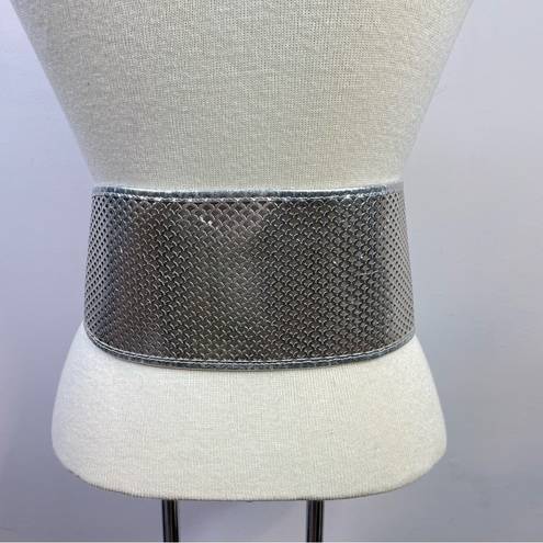 Fendi Metallic Silver Leather PVC wide cinch belt 2007 runway Womens FLAWED