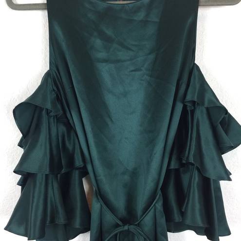 Amanda Uprichard  Green 100% Silk Ruffled Cut Out Shoulder Mini Dress Small