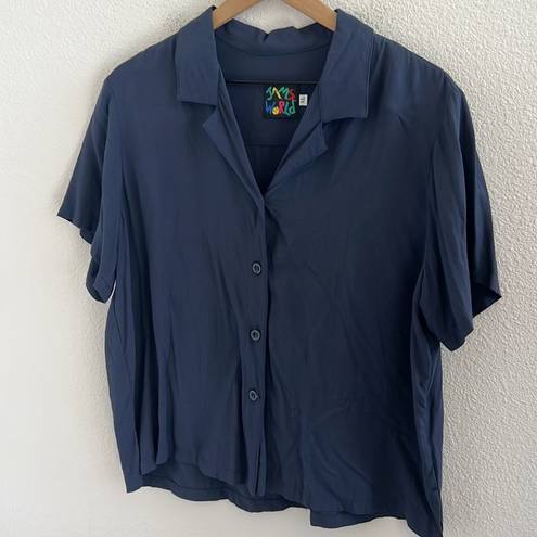 Jams World  Solid Indigo Blue Button Front Collar Shirt Aloha Hawaii XL