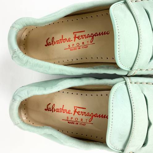 Salvatore Ferragamo  Sport Suede Penny Loafers Elasticized Topline Mint Green 6