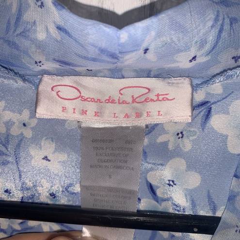 Oscar de la Renta Womens Size S Oscar De Le Renta Pink Label Blue Satin Floral Robe