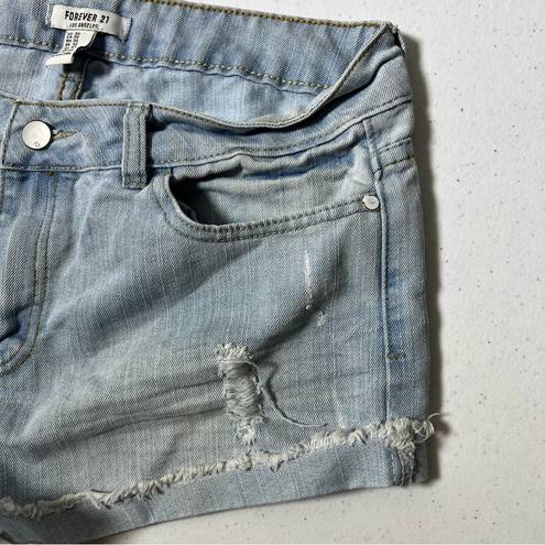 Forever 21  Light Wash Distressed Cuffed High Waist Jean Shorts