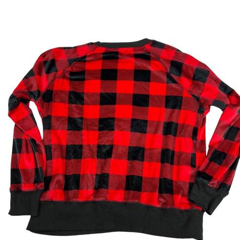 Wish Third  womens Large Top Pajama lounge wear buffalo Plaid winter sequin cozy