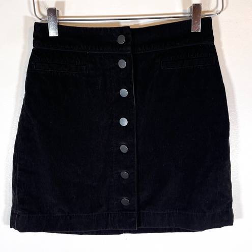 Wilfred Free  Mini Skirt Women's Black Karmen Corduroy Button Front Aritzia Sz 0