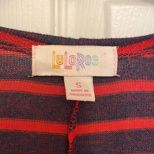 LuLaRoe  Red & Blue Striped Sarah Duster Open Cardigan