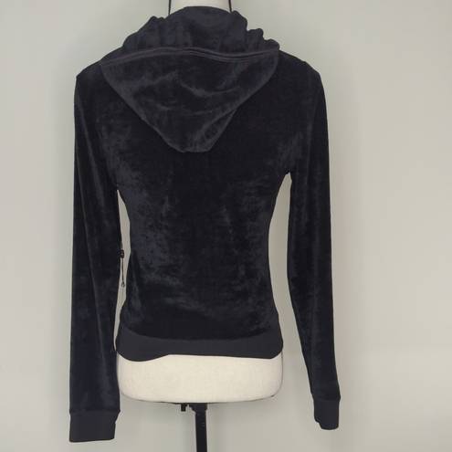 Max Studio NWT  Velvet Hoodie Black Full Zip Cotton Blend Size S