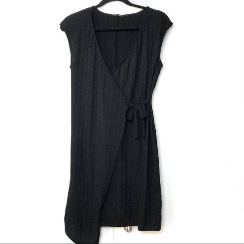 PaperMoon  Black Glitter Short Sleeve Wrap Dress