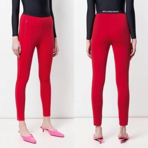 Balenciaga  Red Logo Waistband Leggings