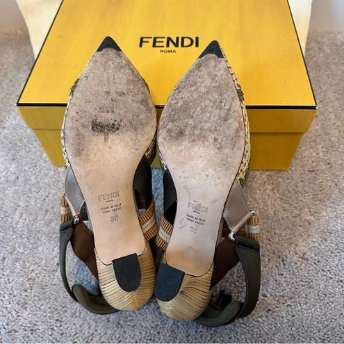 Fendi  Colibri Raffia Slingback Kitten Heels in Olive Green size 38 / 8