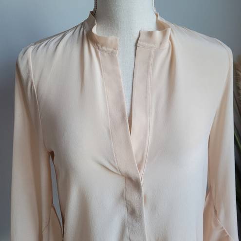 Alexis , 100% Silk Peach Pink Ruffle Flare Scallop Sleeve Blouse Top, XS, 4 6