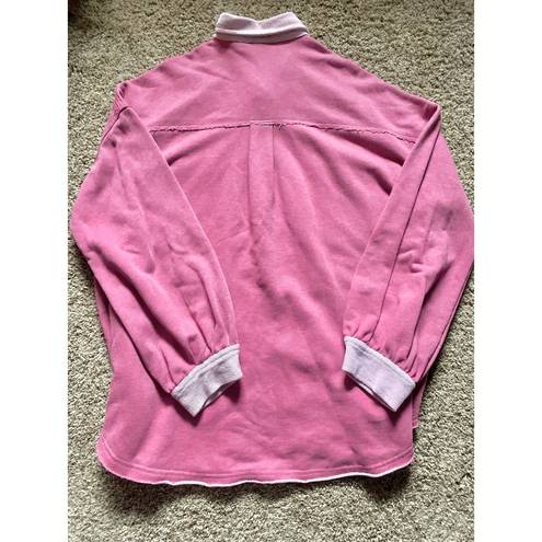 POL  Two Tone Button Front Oversized Shacket Size L/XL in Punch Pink