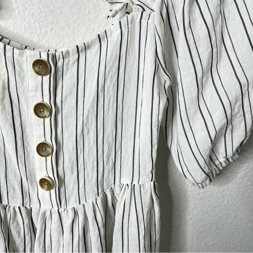 Free People  x Afternoon Striped Midi Dress Puff Sleeve Button Back Womens 4