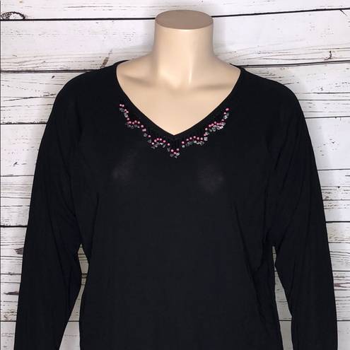 Carole Little  NWT 2X Black Bead Fringe Blouse