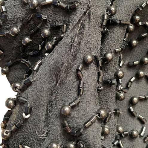 Oleg Cassini Vintage Black Tie  Bodysuit Black Silk Abstract Beaded Short Sleeve