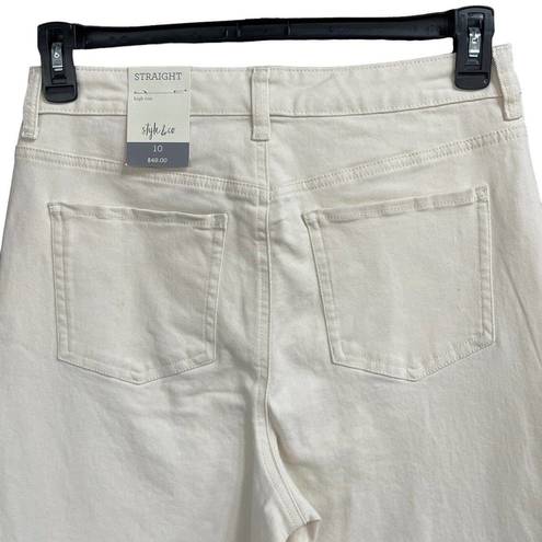 Style & Co  SZ 10 Straight Leg Mom Jeans High-Rise Stretch Pockets Zip-Fly Beige