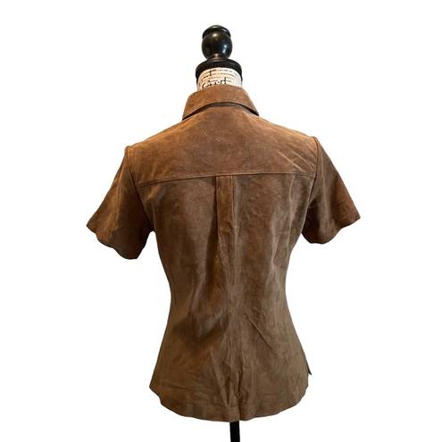 Moda  International VS Suede Leather Shirt Brown Small Snap Button Vintage Y2K