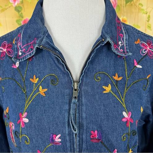 Erika  Blue Denim Floral Jacket Size M