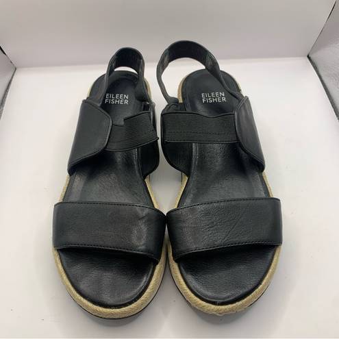 Eileen Fisher  Womens Black 1" Platform Dash Wedge Slip Slingback Sandal 7.5