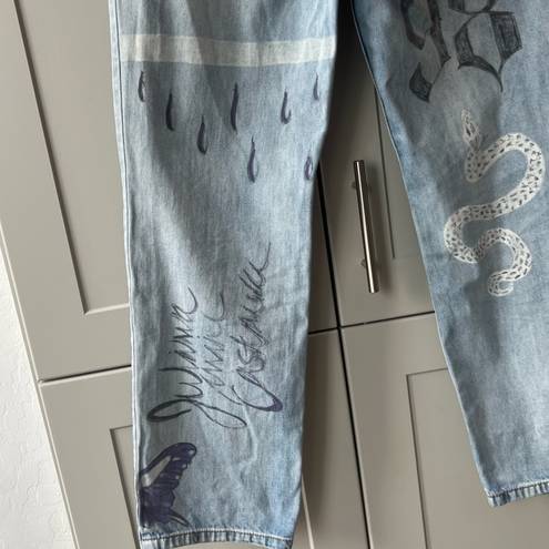 Unif  Custon Hand Painted Reworked Straight Leg Acid Washed Jeans 27 Small Doodle