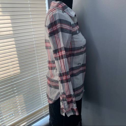 SO Sz S Embellished Plaid Flannel Button Down Top