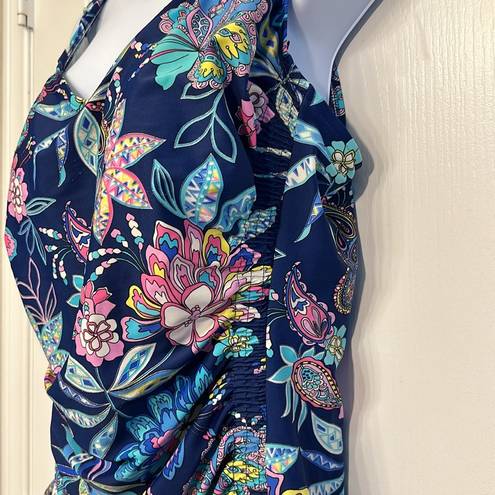 Maxine of Hollywood Women's Plus Size  Shirred Swimsuit Navy Blue Floral Size 18