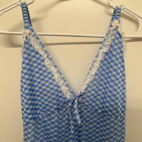 Vintage Blue Checkered Night Down Slip