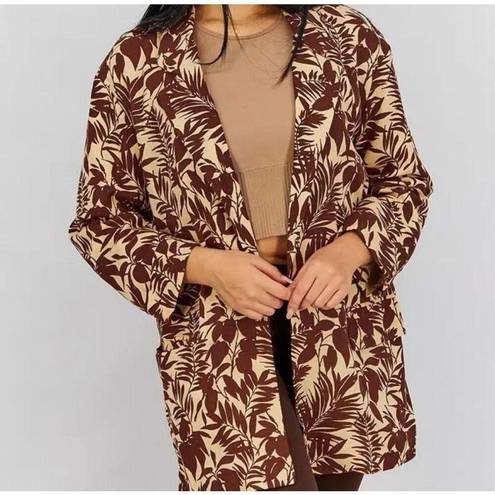 Mango NWT MNG  Women’s Tropical Linen Oversized Blazer Coat Jacket Brown Size XS