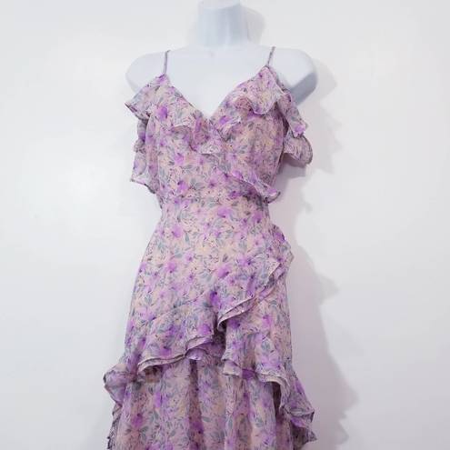 ASTR  the Label Lilac Multi Color Floral High Low Ruffle Dress Cold Dress