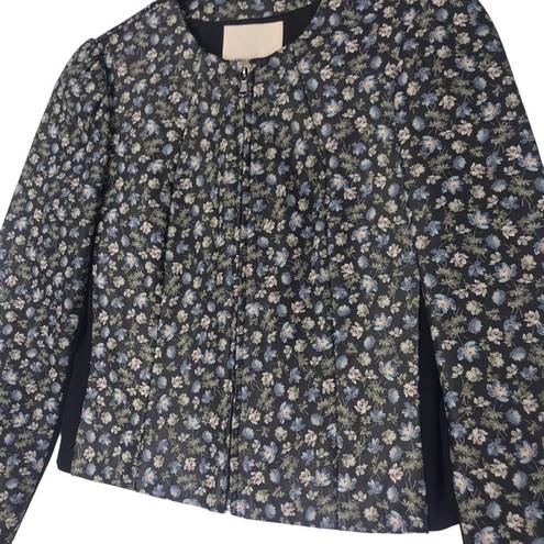 Rebecca Taylor  ZELMA ZIP-FRONT FLORAL PRINT LAMB LEATHER JACKET WOMENS 2 $1,295