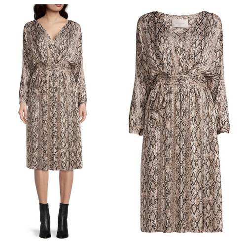 Brochu Walker  Olivia Snake Print Blouson Midi-Dress in Metallic Python