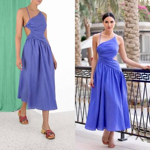 Zimmermann Dress Tropicana Asymmetric Linen Cutout Midi Electric Blue 4 NWT