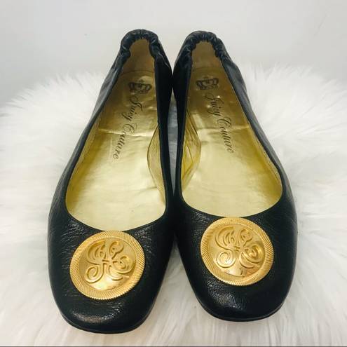 Juicy Couture  black flats with gold symbol sz 9.5