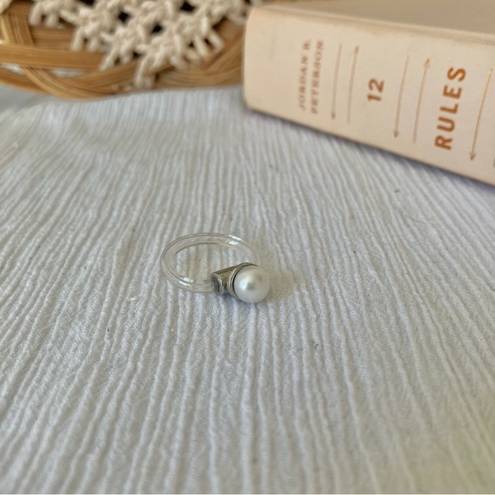 American Vintage Vintage “Nicolette” Pearl Pinkie Ring White Silver Clear Minimal Neutral Simple