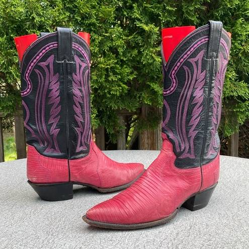 Justin Boots 8 B Vintage Justin Lizard Leather Two Tone Western Cowboy Boots