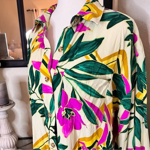 Dress Forum  Tropical Floral Button Down Dress Long‎ Sleeve Sz M