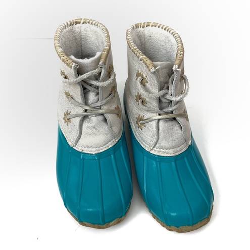 Jack Rogers  Chloe Teal & Gold Waterproof Duck Rain Boots