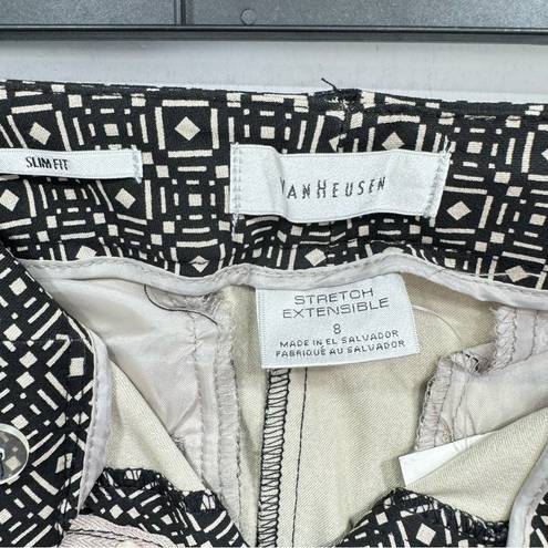 Van Heusen NEW  Slim Fit Ankle Stretch Pants Tan Black Medallion Print Size 8