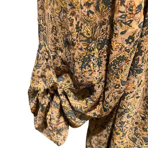 Bobeau  sheer boho blouse with floral print women’s size large