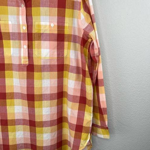 Caslon Colorful Plaid Long Sleeve Cotton Becca Tunic Top Rust Oversized Large NWOT