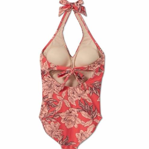 Isabel Maternity NWT  Pink Floral Halter One Piece Swimsuit Size Large