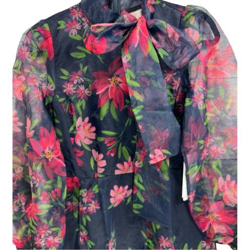 Rachel Parcell NWT  Floral Long Sleeve Tie Neck Satin Dress 6